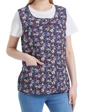 Women's Cobbler Apron with Pockets Cotton Printed Bib Smock with Buttons