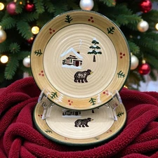 Sonoma Life & Style Lodge Set of 2 Luncheon Plates Cabin Christmas Rustic Kohl's