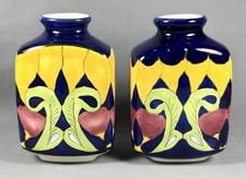 Vtg Tlalpan Mexico Hand Painted Pottery Bud Vases 2 Folk Art Ciudad Signed