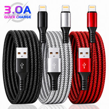 Heavy Duty Braided Long USB Fast Charger Cable For iPhone 14 Pro Max 13 12 11 XS