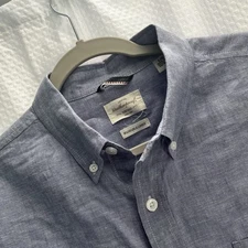 Weatherproof Vintage Men’s Blue Washable Linen Shirt Large Preppy Resort