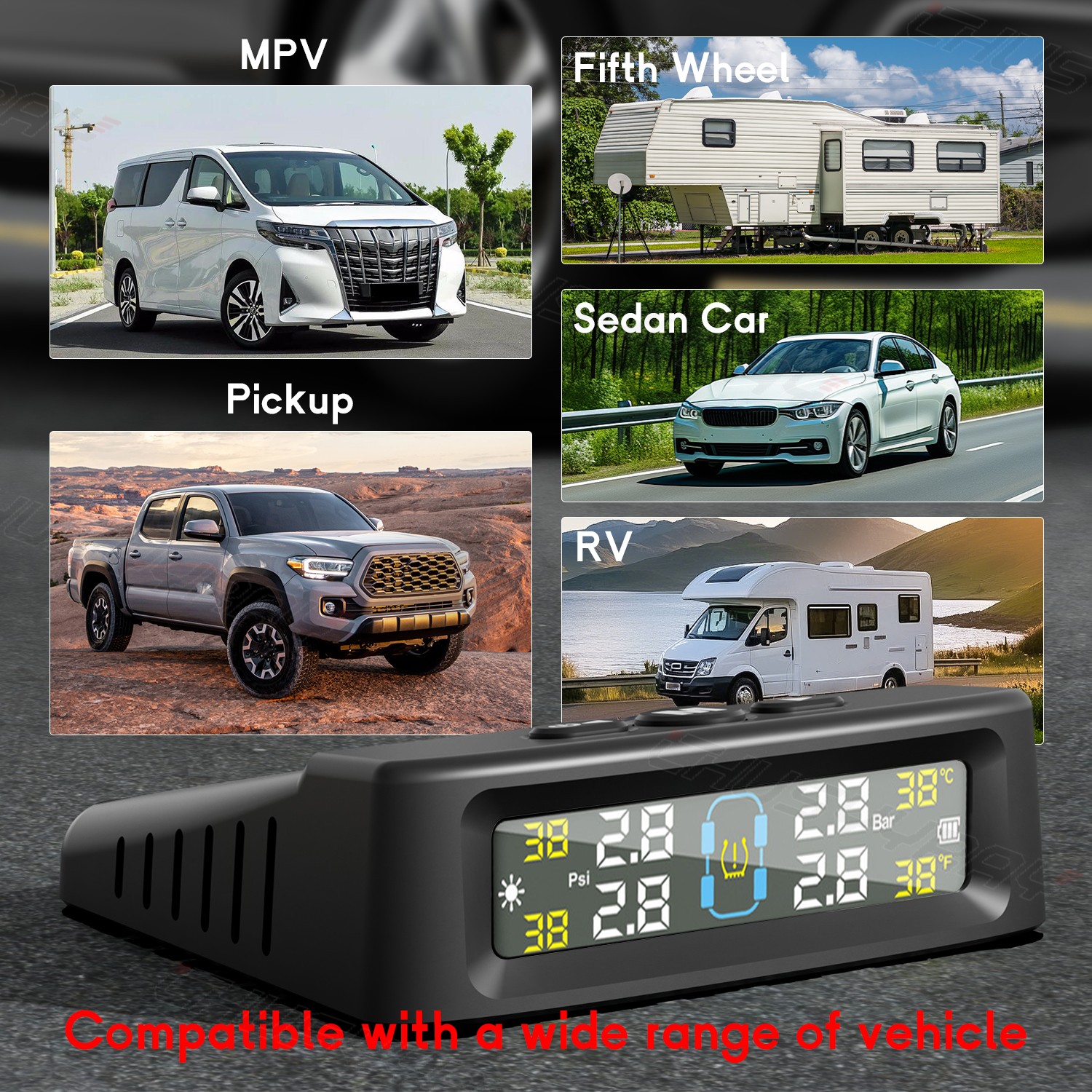 Wireless TPMS Car Tire Tyre Pressure Monitoring System With 4 Internal Sensors