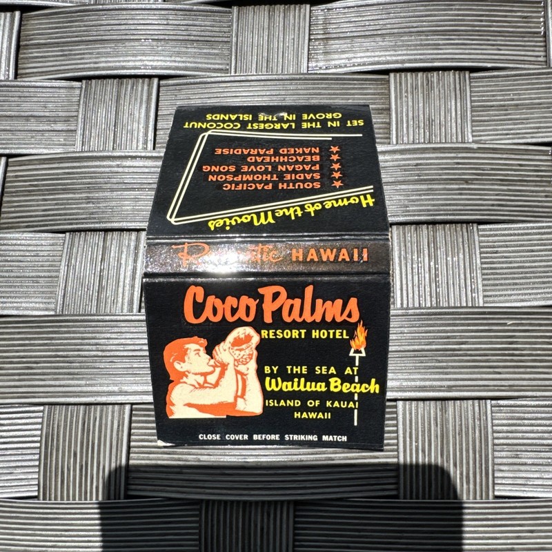 Vintage Matchbook COCO Palms Hotel Wailua Beach Kauai Hawaii