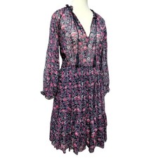 Ulla Johnson Ollie Dress Size 4 Navy Pink Floral Peasant Tiered Boho Easter Mini