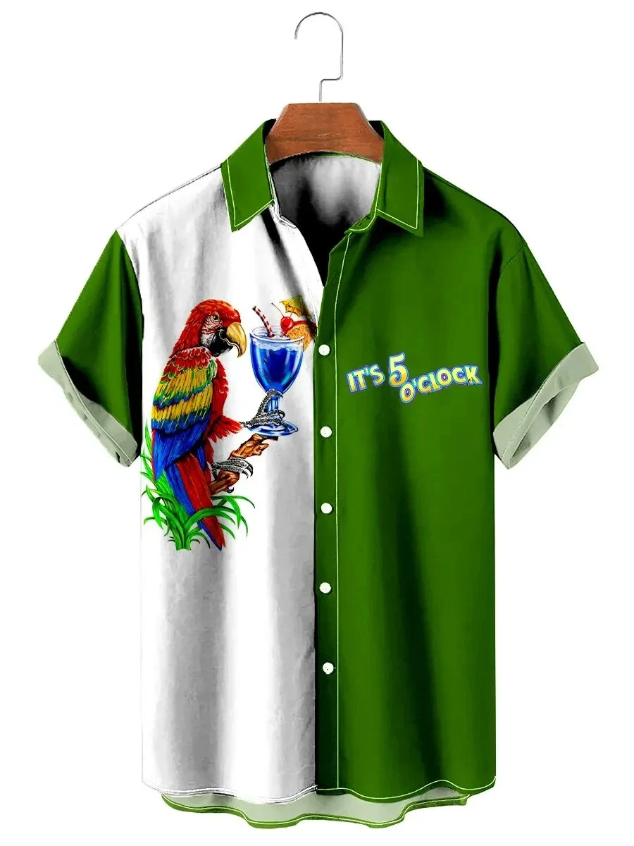 It's 5 O'clock Colorblock Parrot Short Sleeve Hawaiian Shirts Unisex S-5XL