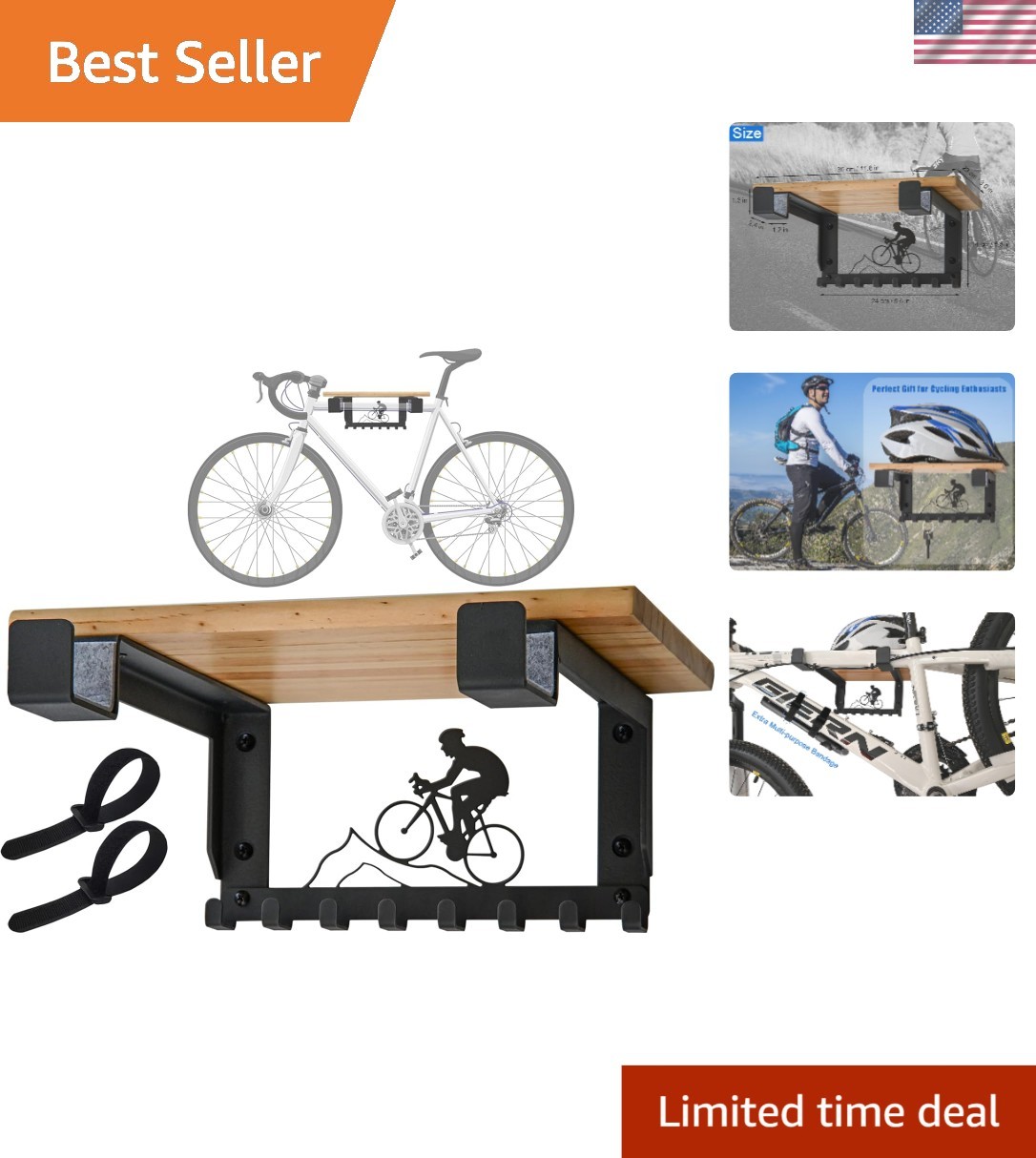 Bike Rack Wall Mount Indoor Storage Shelf Hooks Garage Garag