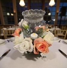 Artificial Flowers Wedding Centerpieces 5 Pc. White, Peach Roses w/Babys Breath