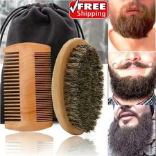 Men s Boar Hair Beard Brush Boar Bristle Wooden Grooming Set Durable Natural