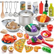 Pretend Play Kitchen Accessories, 52pc Kids Kitchen Playset with Play Food, S...
