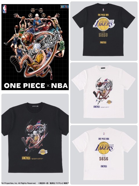 PSL ONE PIECE × NBA T-Shirts Luffy x Los Angeles Lakers NEGRAS、Blancas