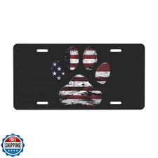 American Flag Dog Paw License Plate, Decorative Car Front License Plate, Alum