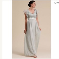 EUC BHLDN Maricela Grey Beaded Dress Formal Flowy Gown sz 6