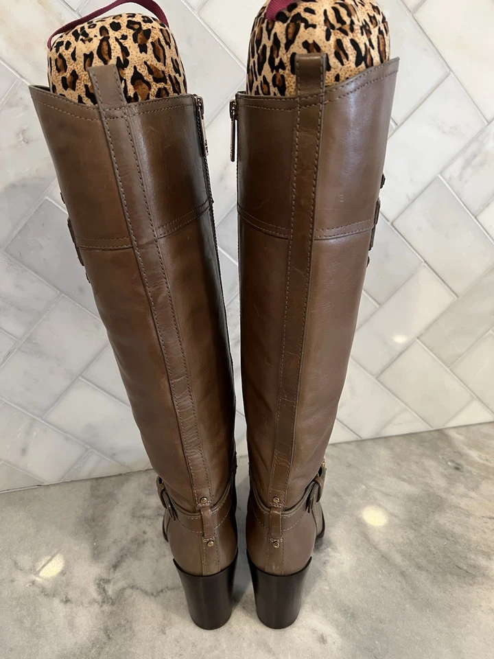 Tory Burch Blaire Heeled Leather Riding Boots Brown/Taupe Size 7 M - Image 4 of 4