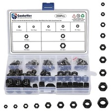 350PCS Carbon Steel Hex Nuts Assortment Kit Metric M2-M12 Oxide Coat Heavy Duty