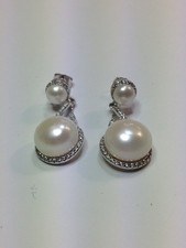 ORECCHINI IN ARGENTO 925 FANTASIA ZIRCONI E DOPPIA PERLA VERA (AMFO0274)