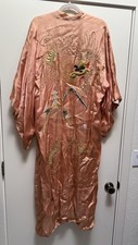 Antique Vintage Asian Chinese Embroidered Dragon Pink Silk Kimono Robe As-Is