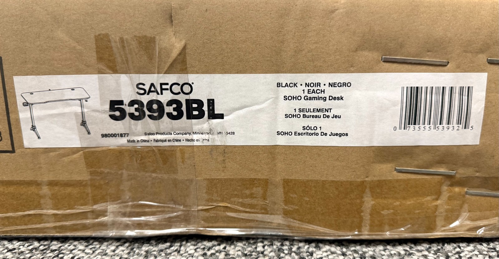 Safco 5393BL Computer Gaming Desk (47.2”W x 23.6”D x 29.5”H) BLACK,  LED Desk