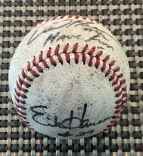 Erik Hanson (SEA #39) & Dave Henderson (OAK #42) Autographed Game Baseball 1990