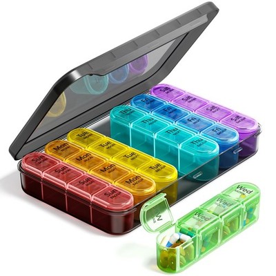 Odaro Weekly Pill Organizer 4 Times a Day, BPA 1 Count (Pack of 1), Black
