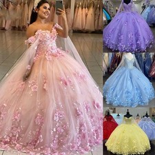 Beautiful Quinceanera Dresses 3D Flower Off Shoulder With Cape Party Ball Gown
