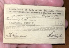 1951-52 Brotherhood of Railway and Steamship Clerks Membership Card 103. Stamps!
