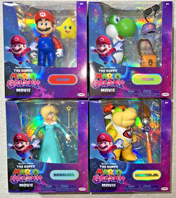 SUPER MARIO GALAXY MOVIE FIGURES SET OF 4 MARIO BOWSER JR ROSALINA