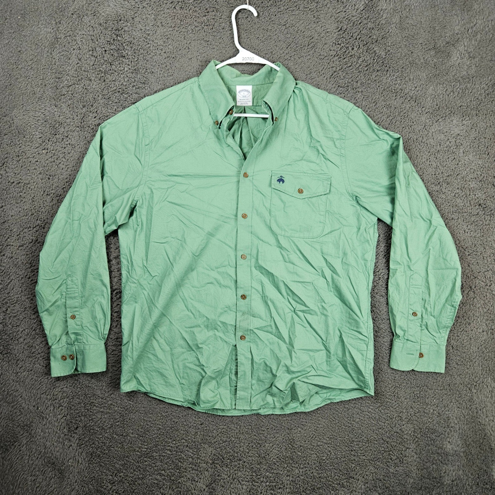 Brooks Brothers 1818 Regent Fit Green Cotton Button Down Shirt Mens Large L