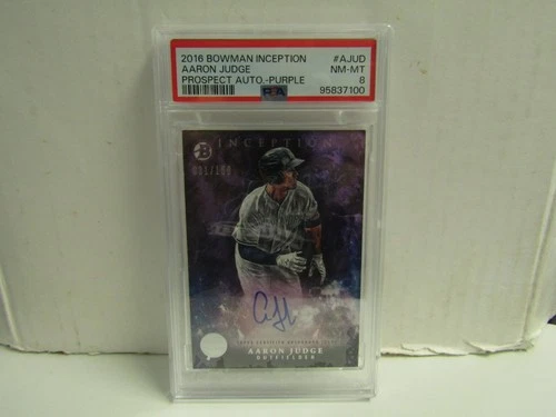PSA 8 2016 Bowman Inception Aaron Judge Purple Prospect On Card Auto /150