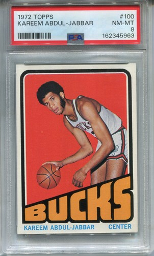 1972 Topps #100 Kareem Abdul-Jabbar PSA 8 NM-MT Milwaukee Bucks