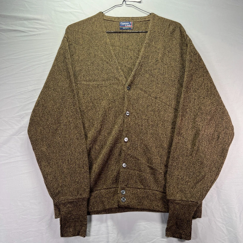 Suéter Vintage Eslabones Ciprés Para Hombres XL Marrón Cárdigan Botones Acrílico Abuelo EE. UU. Foto 2 de 4
