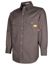 Titicaca Men FR Flame Resistant Work Shirt 100% Cotton 7.5oz Gray Pearl Snaps We
