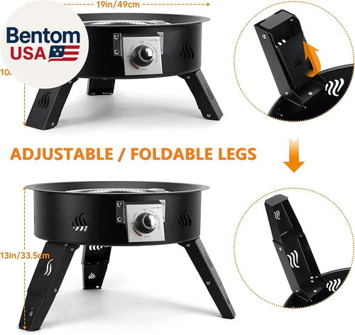 Propane Fire Pit 19" with Foldable Legs, Gas Firepit with Lava Rocks -Portable S - Afbeelding 2 van 12