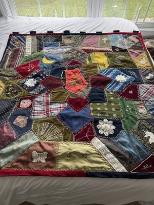 HANDMADE CRAZY QUILT 44 x 43 WALL HANGING Velvets EMBROIDERED Hand Stitched