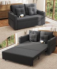 Convertible 3-in-1 Sofa Bed with Cup Holders  USB - Dark Grey Loveseat