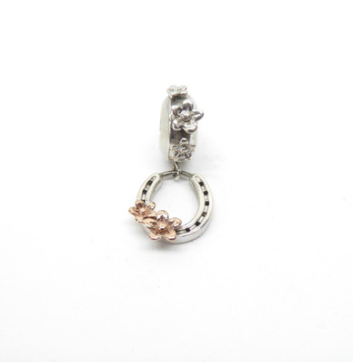 Clogau Welsh Gold Silver & 9ct Rose Gold Horseshoe Flowers Charm
