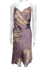 Jones New York 100% Silk Size 12 Rose Bias Cut Spaghetti Strap MIDI Faux Wrap