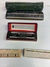 2 pcs M Hohner Echo No. 2309 AND Marine Band no. 1896 Clean Harmonicas w/ Cases