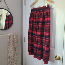 Vtg 80s Raul Blanco 100% Silk Striped Skirt Sz 12 Red Purple Elegant Gypsy Boho