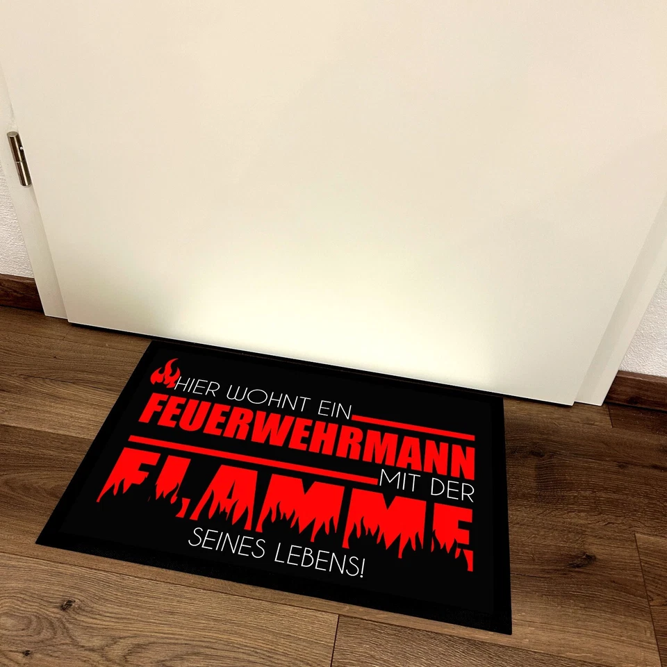 Fußmatte mit Spruch | Hier wohnt ein Feuerwehrmann | 60x40cm | Schmutzfangmatte - Bild 4 von 4