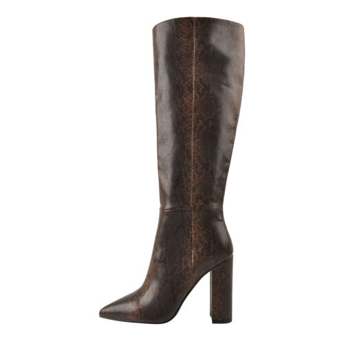 Onlymaker Women's Pointed Toe Zip Up Chunky High Heel Knee High Cowgirl Boots - Picture 4 of 26