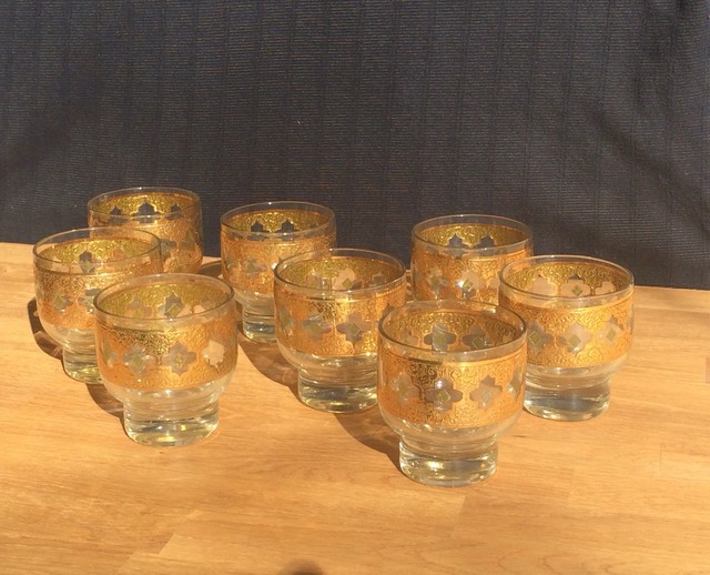LOVELY Green Culver Gold 8oz drinking glasses Barware set with gold
