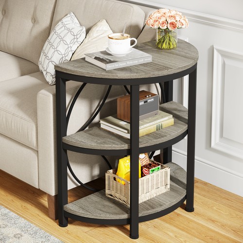 Tribesigns 3-Tier Half-Round End Table Sofa Side Table with Storage Shelves - Picture 3 of 8