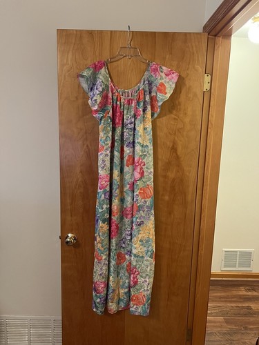 Mary McFadden Floral Nightgown Dress Vintage Side Slit Medium FLAWS Please Read