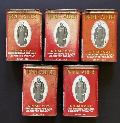 Lot Of 5 Vintage Prince Albert Crimp Cut Tobacco Pocket Tins 1.5oz - Picture 2 of 6