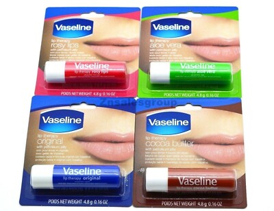 Vaseline Lip Therapy Lip Balm 4 PC (Original,Aloe Vera,Cocoa Butter, Rosy) 4.8 g
