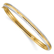 14k Two-tone Gold 3/16 Diamond-Cut Hinged Bangle Bracelet 7.5" 4.74g for Mom