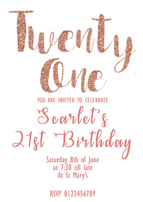  Personalisierte Partyeinladungen zum 21. Geburtstag Dusty Pink 