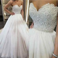Beach Tulle Wedding Dresses Sweetheart Pearls A-line Bridal Gowns Plus Size