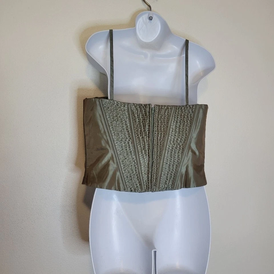 Bagatelle Ropa Talla 14 Verde Cuentas Sexy Corsé Top Foto 4 de 4