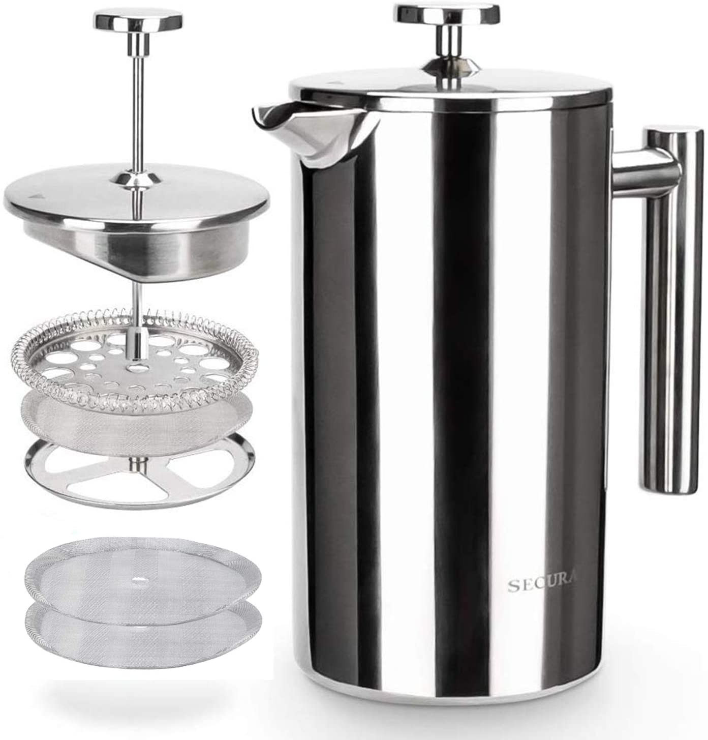 French Press Coffee Maker, 304 Grade Stainless Steel Insulated Coffee Press w...